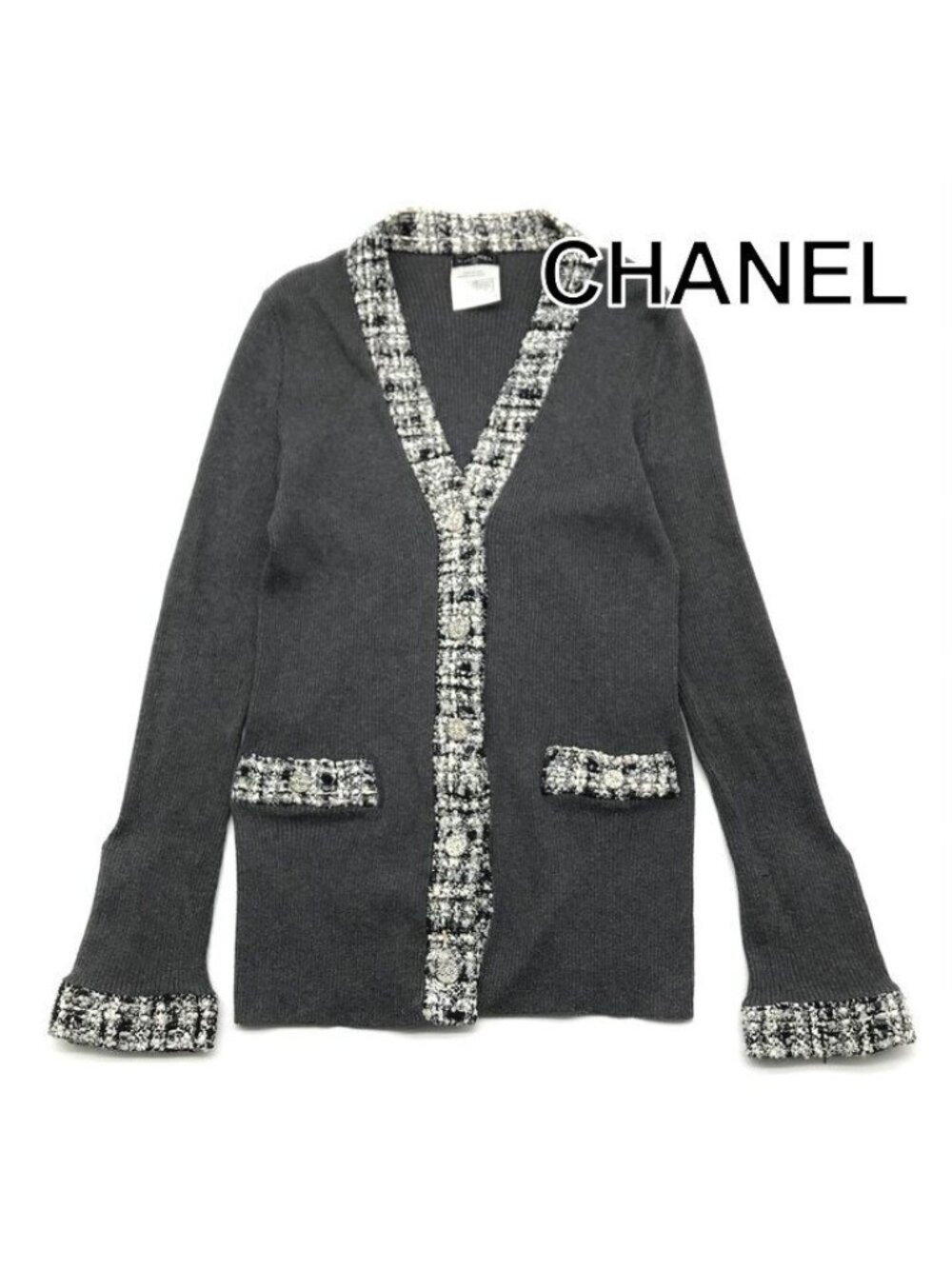 Chanel CC Logo Cardigan Gray